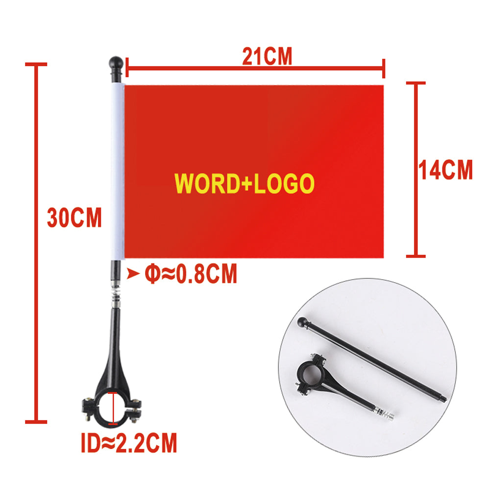 Black bicycle handlebar spring flagpole comes with a small flag, which can be customized